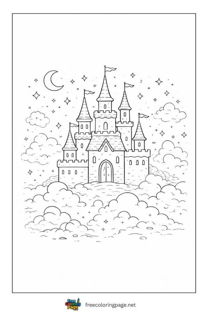 coloring page of castle unicorn