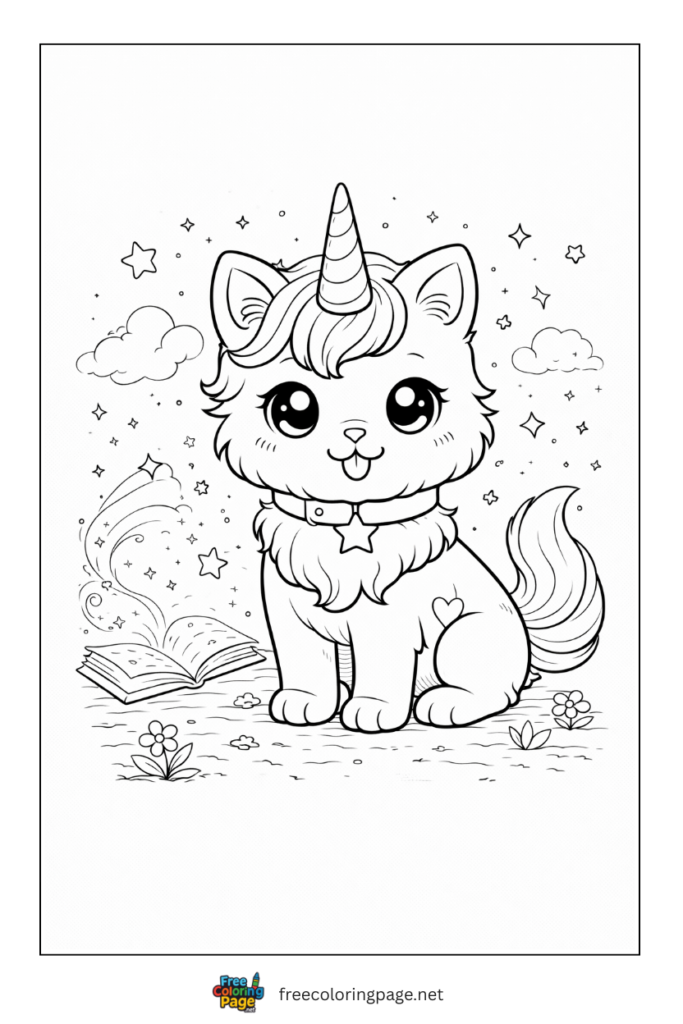coloring page of unicorn cat