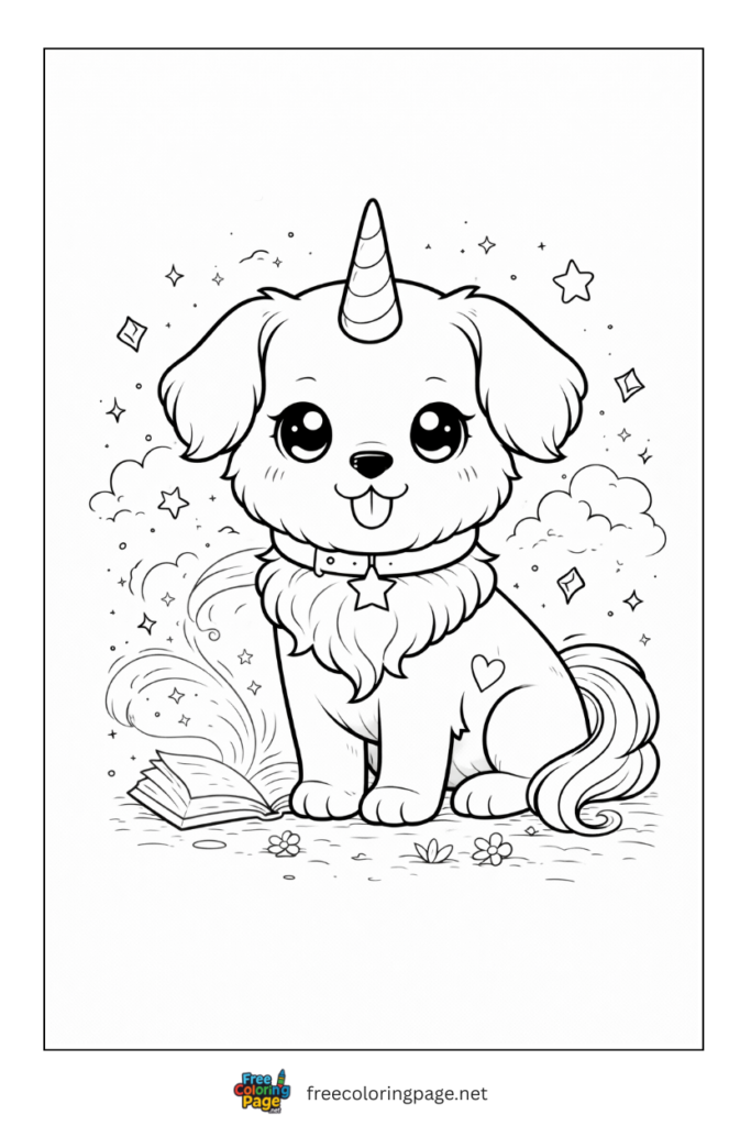 coloring page of unicorn dog