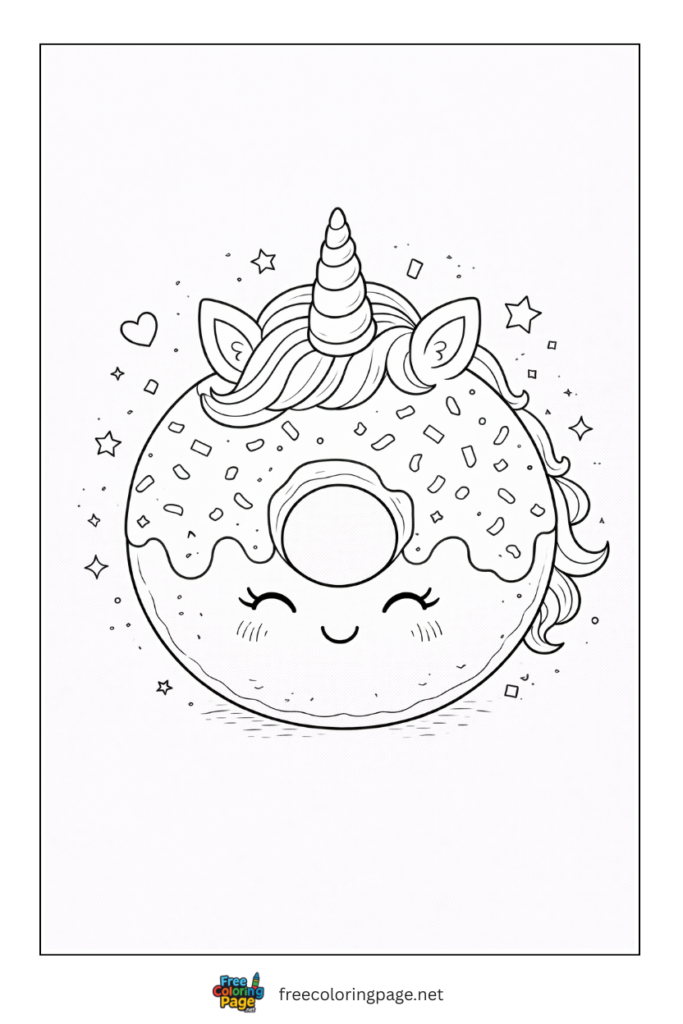 coloring page of unicorn donut
