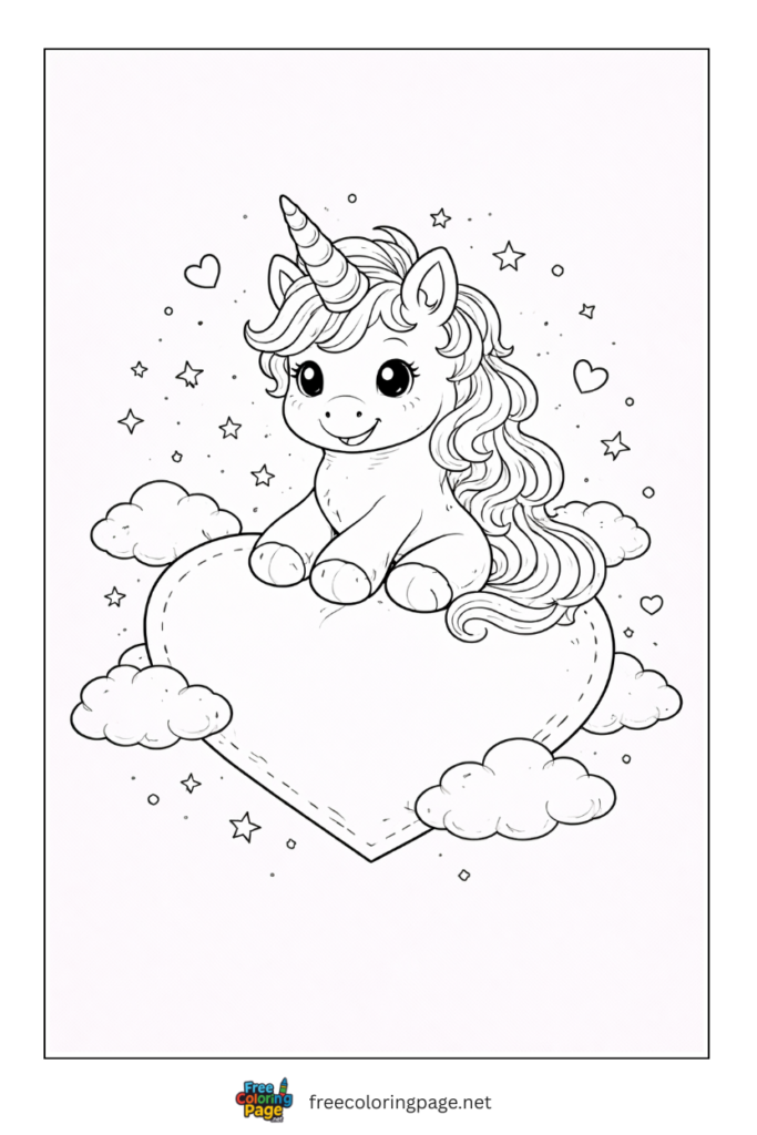 coloring page of unicorn with heart
