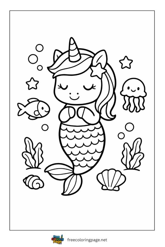 coloring page of unicorn mermaid