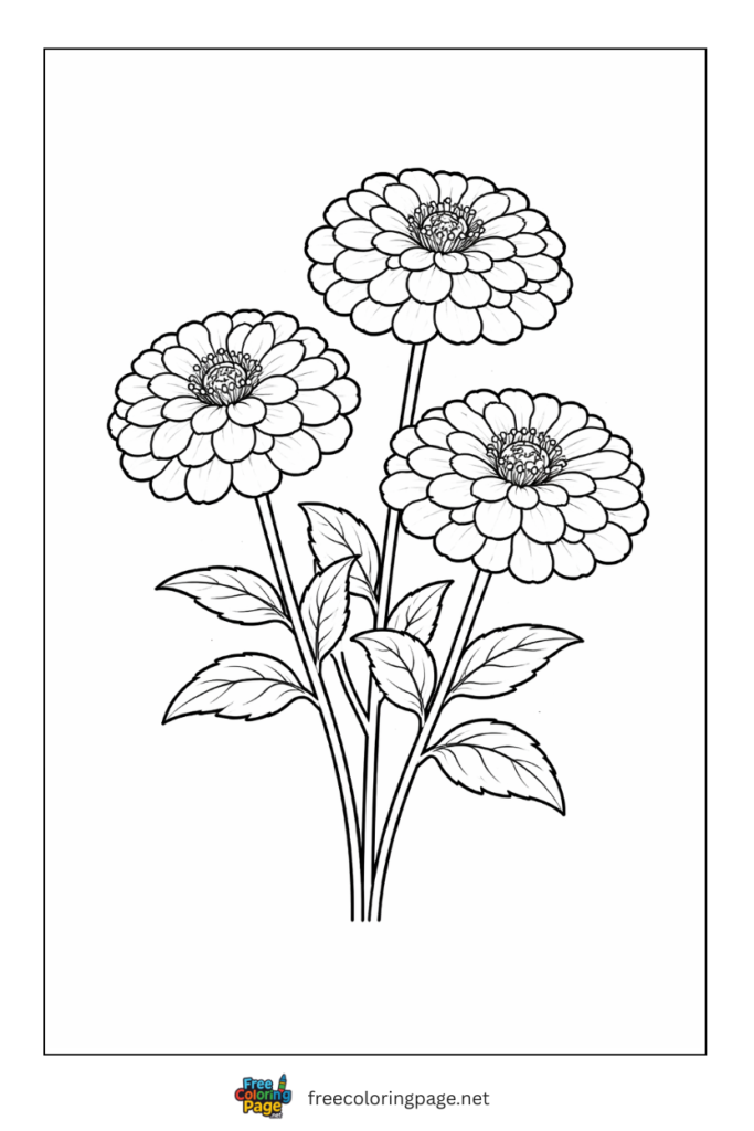 coloring page of zinnia flowers 