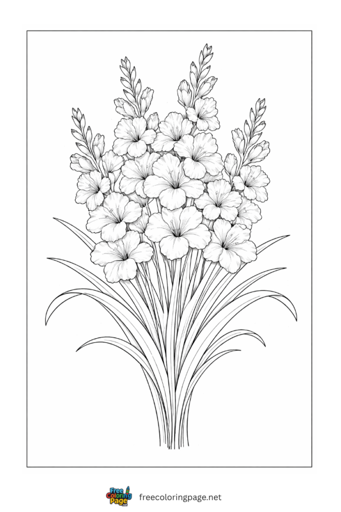 coloring page of gladiolus flowers bouquet
