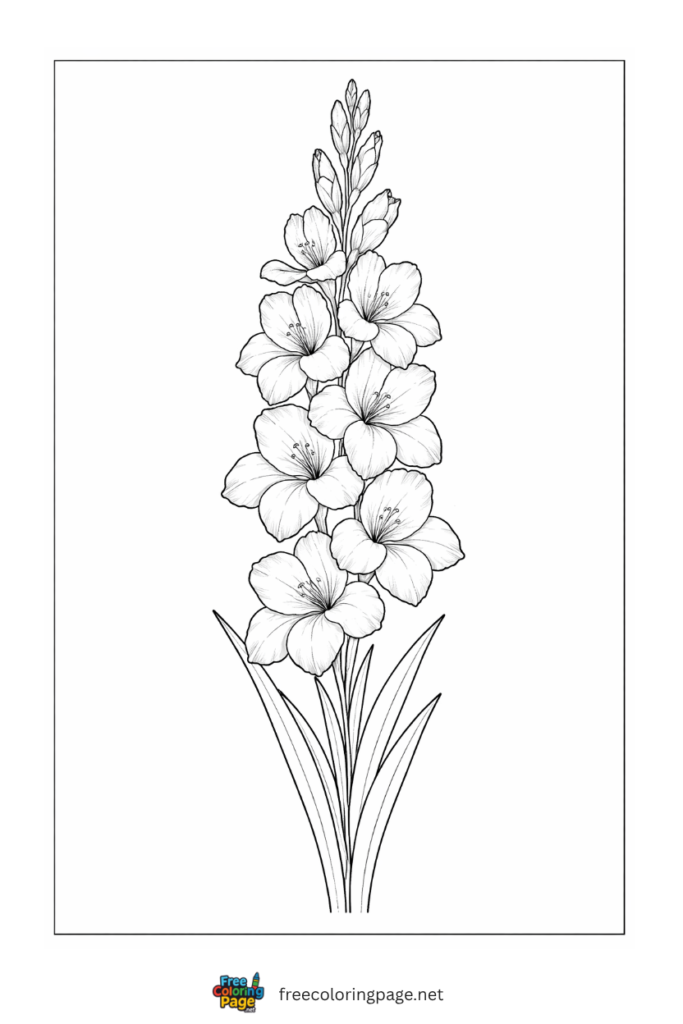 coloring page of gladiolus flower branch