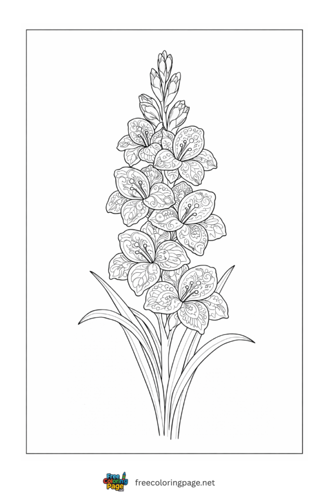 coloring page of gladiolus flowers intricate design