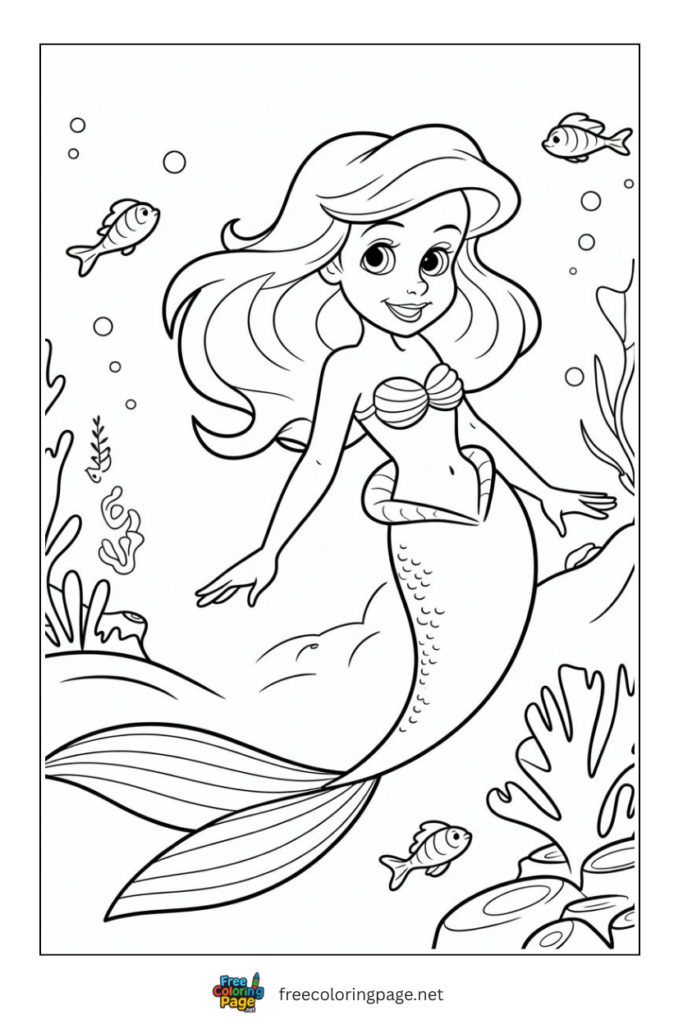 coloring page of cute aerial mermaid