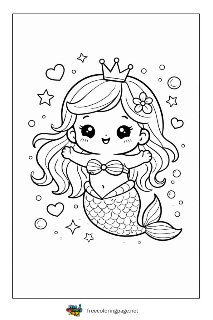 coloring page of baby mermaid 
