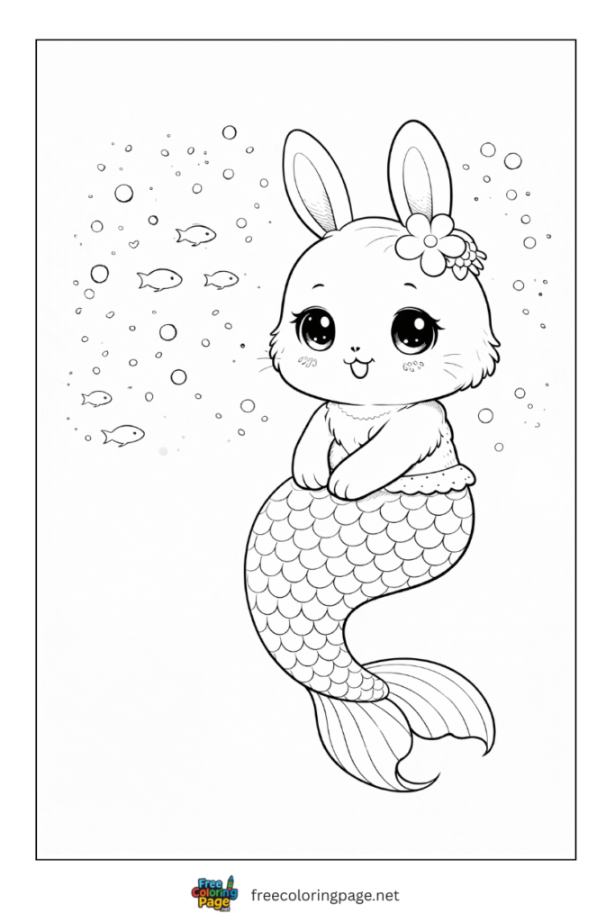 coloring page of adorable bunny mermaid