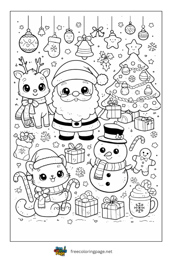 coloring page of kawaii christmas