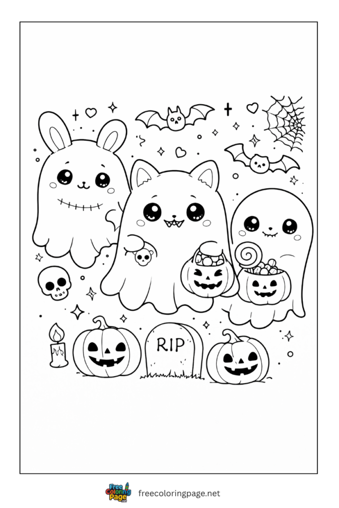 coloring page of kawaii creepy