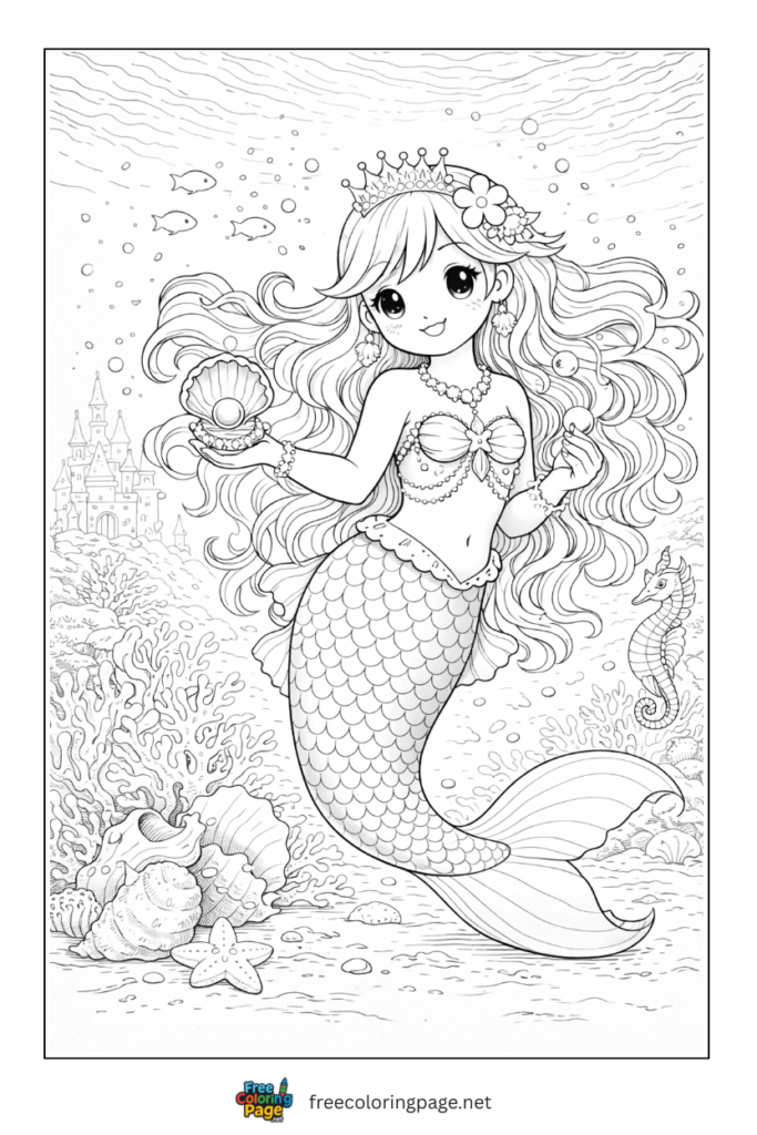 coloring page of anime mermaid