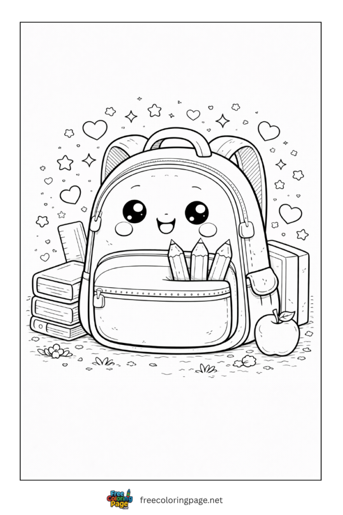 coloring page of kawaii bag pack