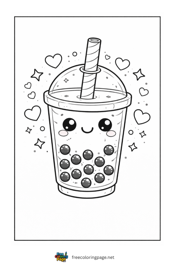 coloring page of kawaii booba drink