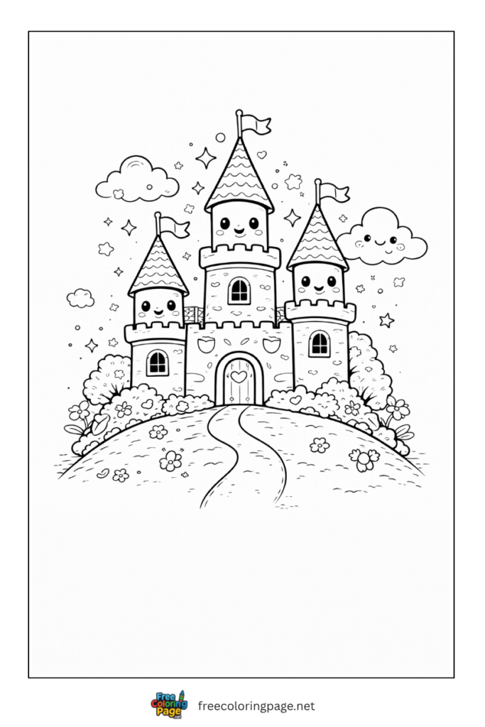 coloring page of kawaii castle