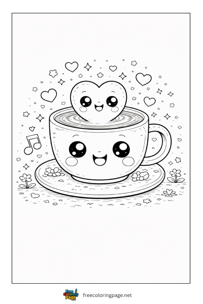 coloring page of kawaii coffee cup