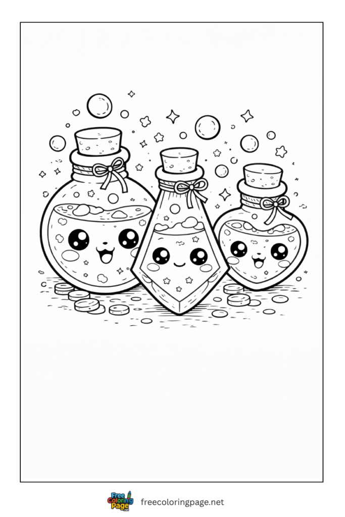 coloring page of kawaii glass jars