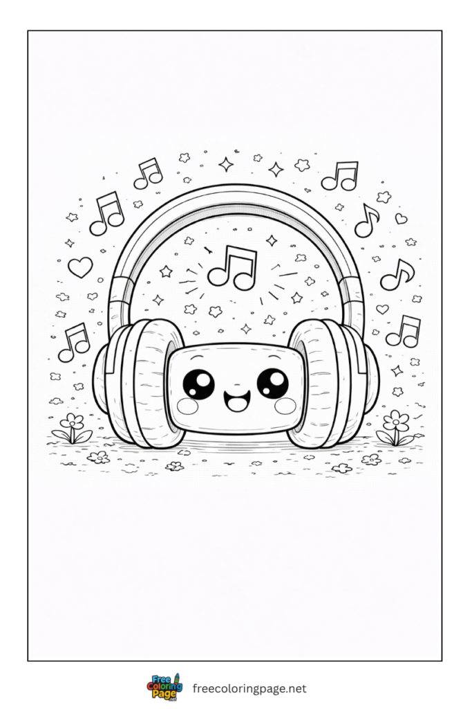 coloring page of kawaii headphones