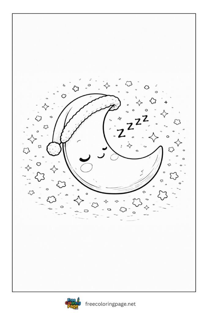 coloring page of kawaii moon crescent