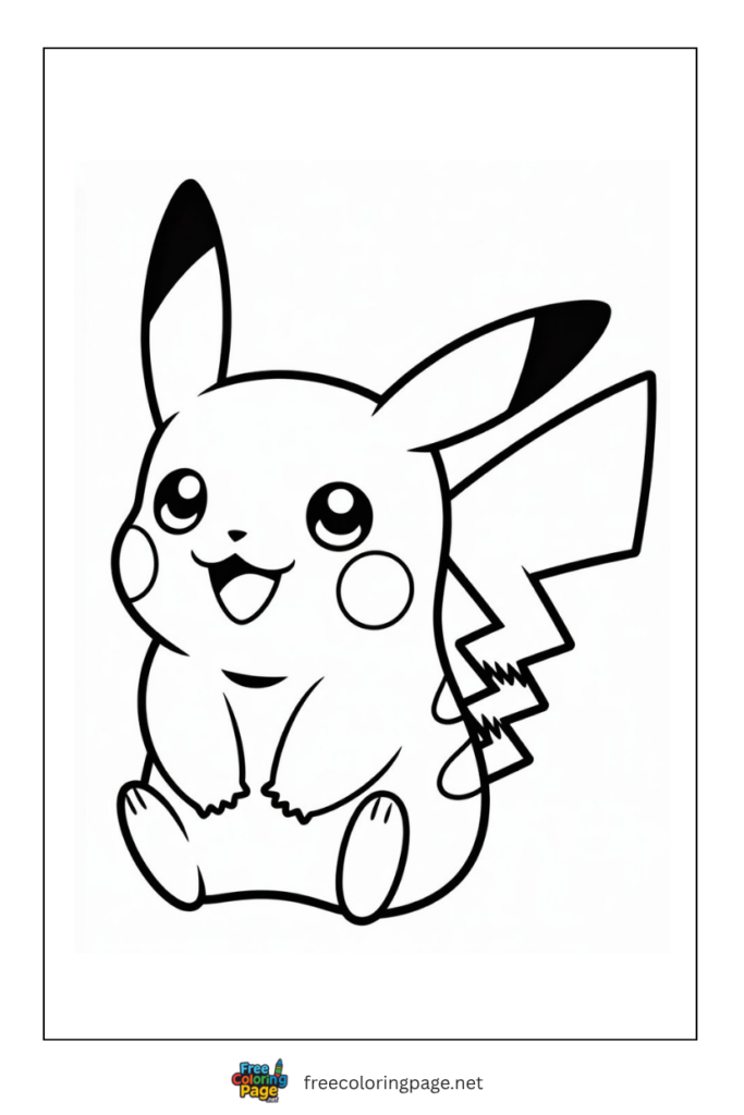 coloring page of kawaii pikachu sitting