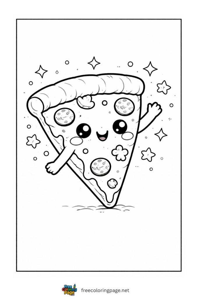coloring page of kawaii pizza