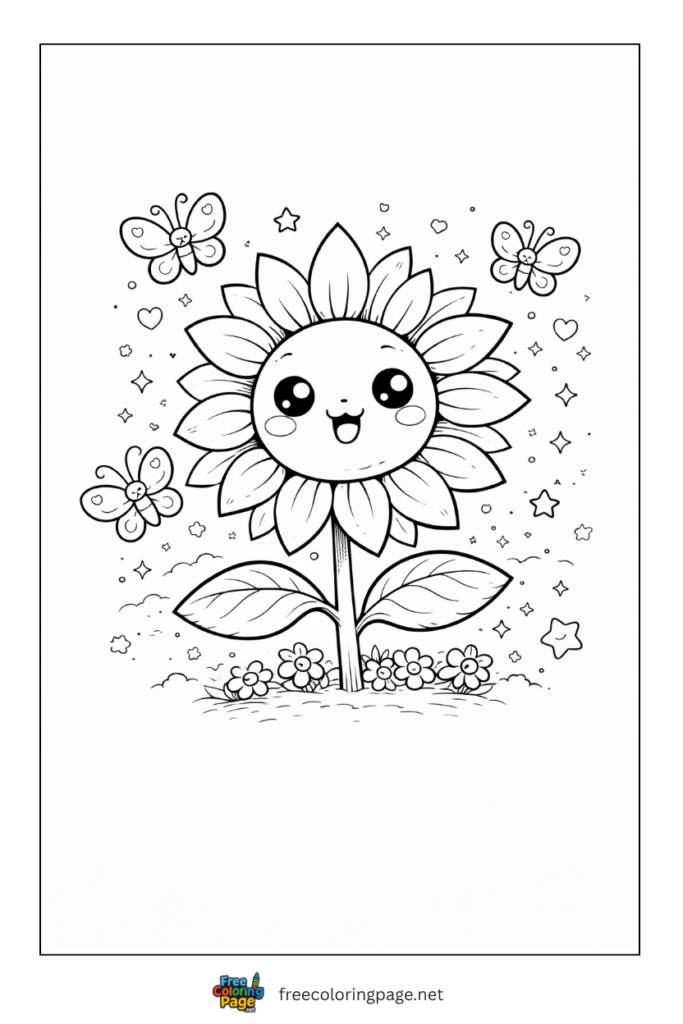 coloring page of kawaii sunflower