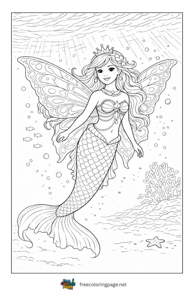 coloring page of fairy mermaid for adult