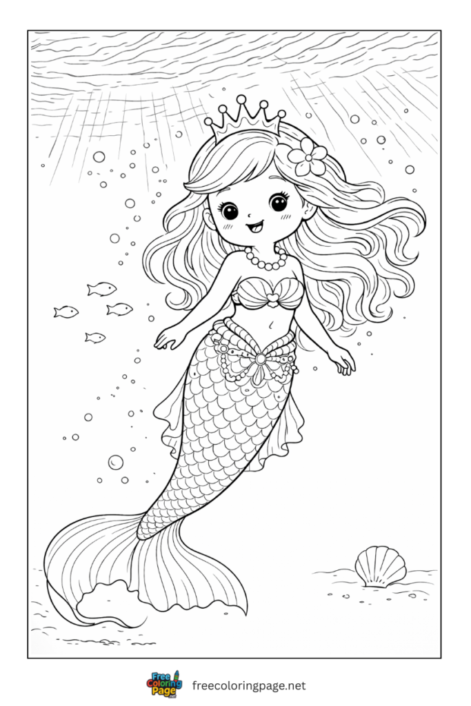 coloring page of princess mermaid cute