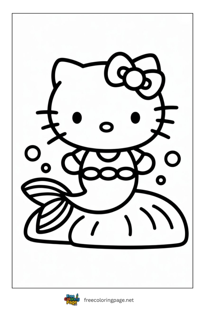 coloring page of hello kitty mermaid 