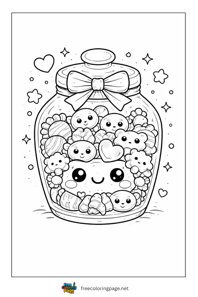 coloring page of kawaii candy jar