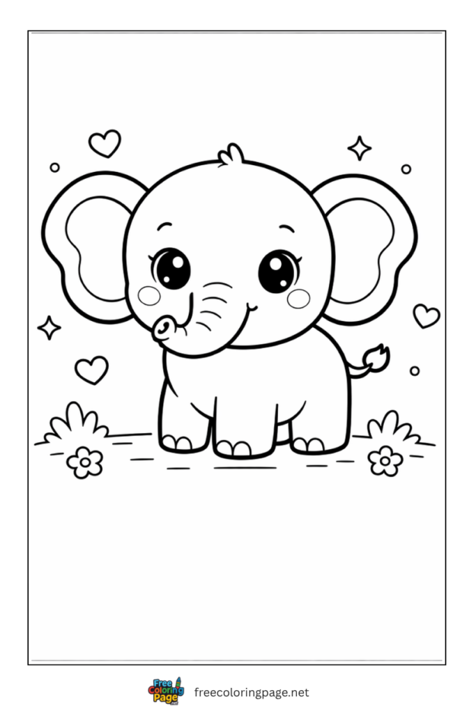 coloring page of kawaii elephant