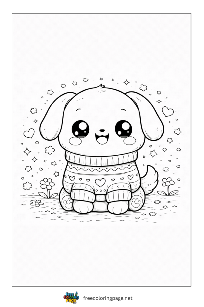 coloring page of kawaii dog