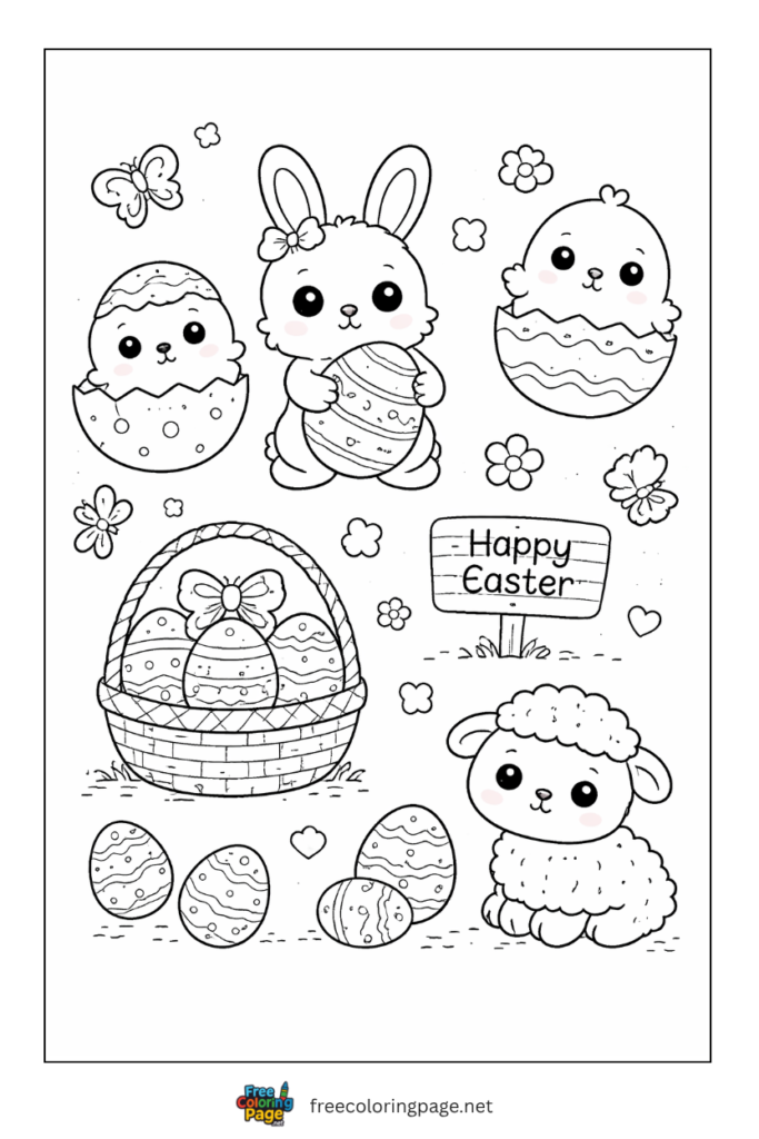 coloring page of kawaii easter