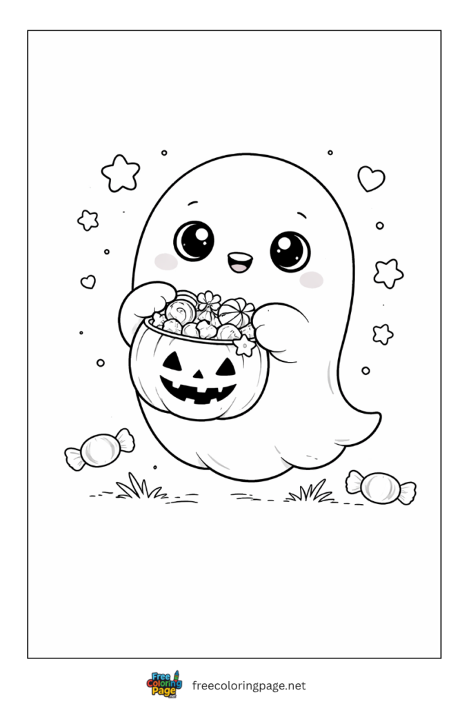 coloring page of kawaii ghost