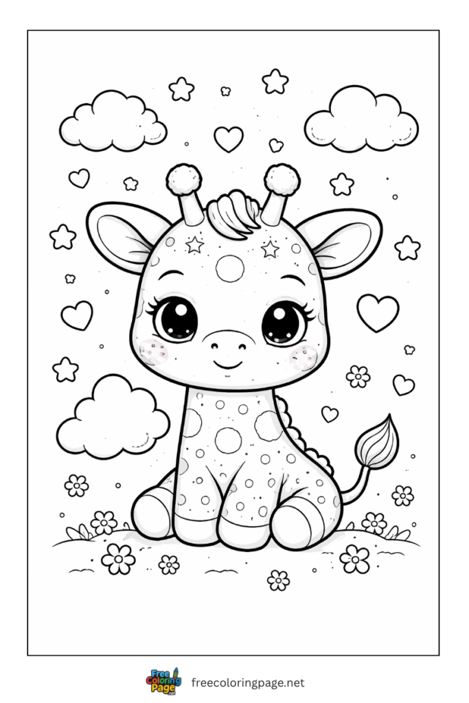 coloring page of kawaii giraffe
