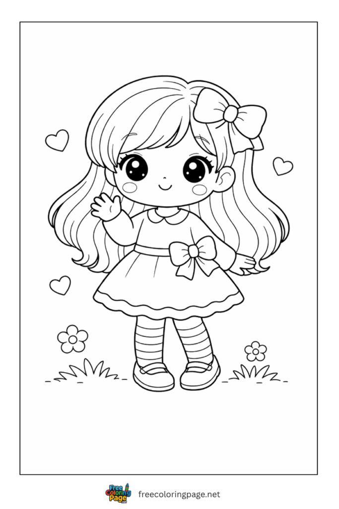 coloring page of kawaii girl