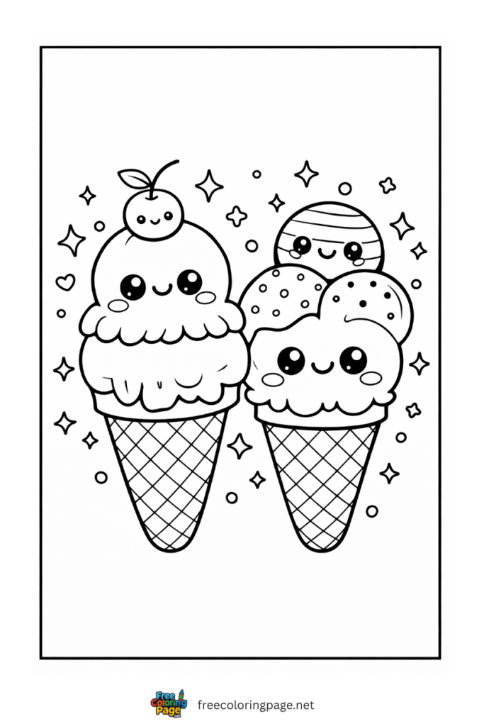 coloring page of kawaii icecream