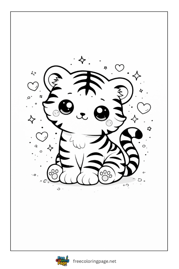 coloring page of kawaii tiger