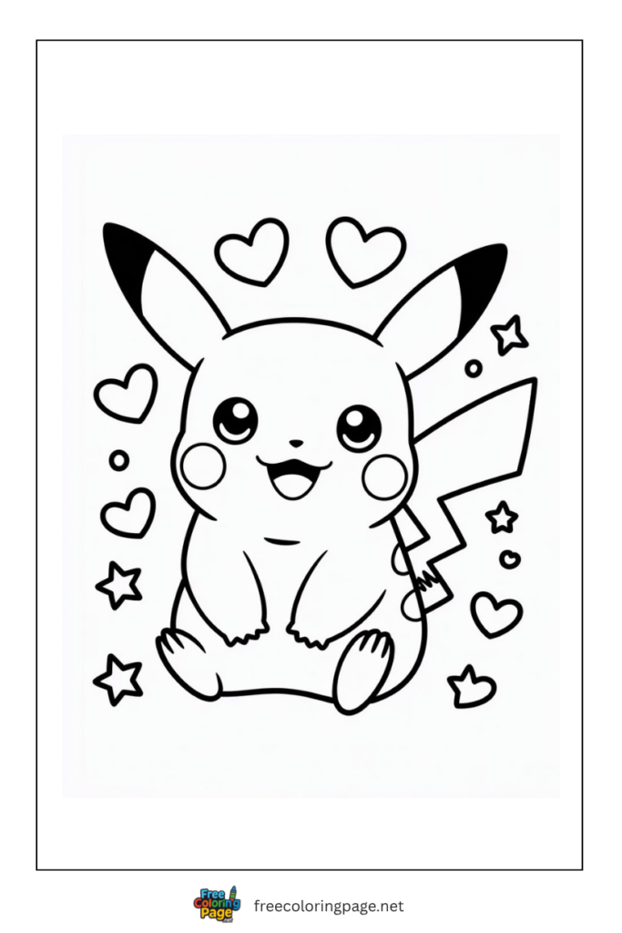 coloring page of kawaii pikachu smiling