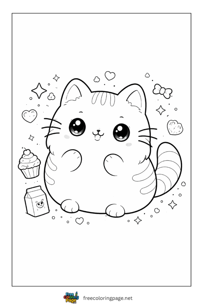coloring page of kawaii pusheen cat