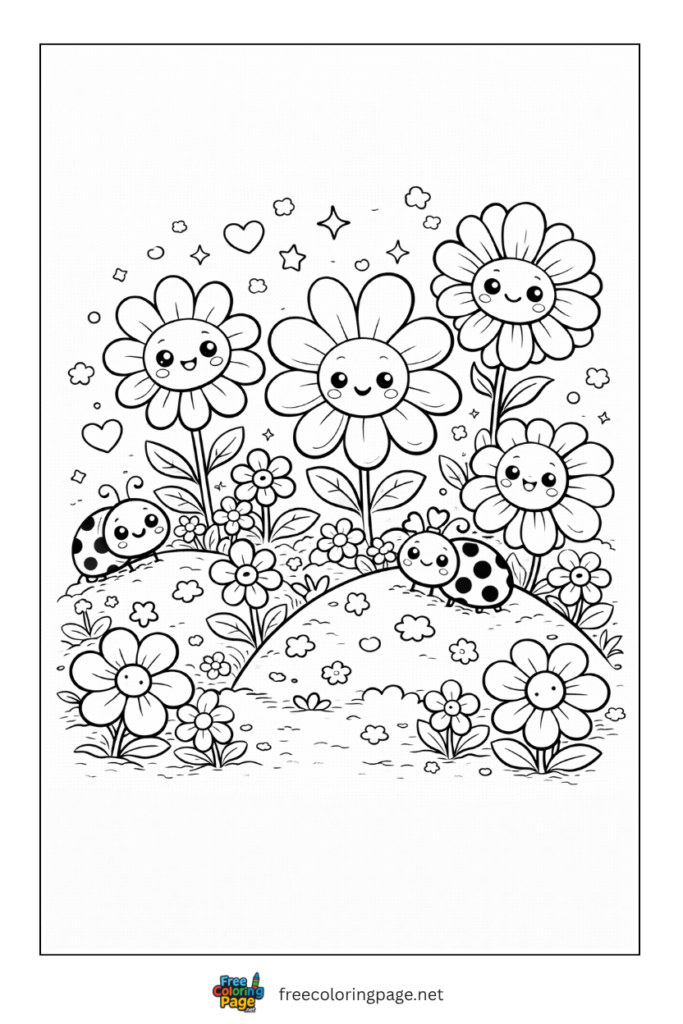coloring page of kawaii spring