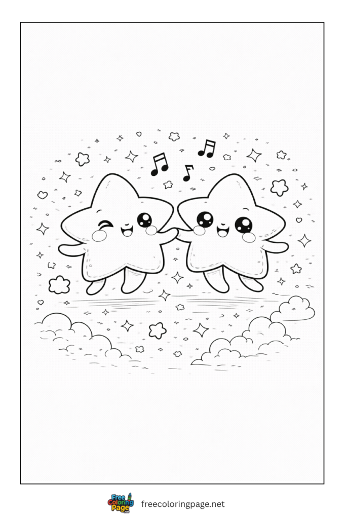 coloring page of kawaii stars happy together
