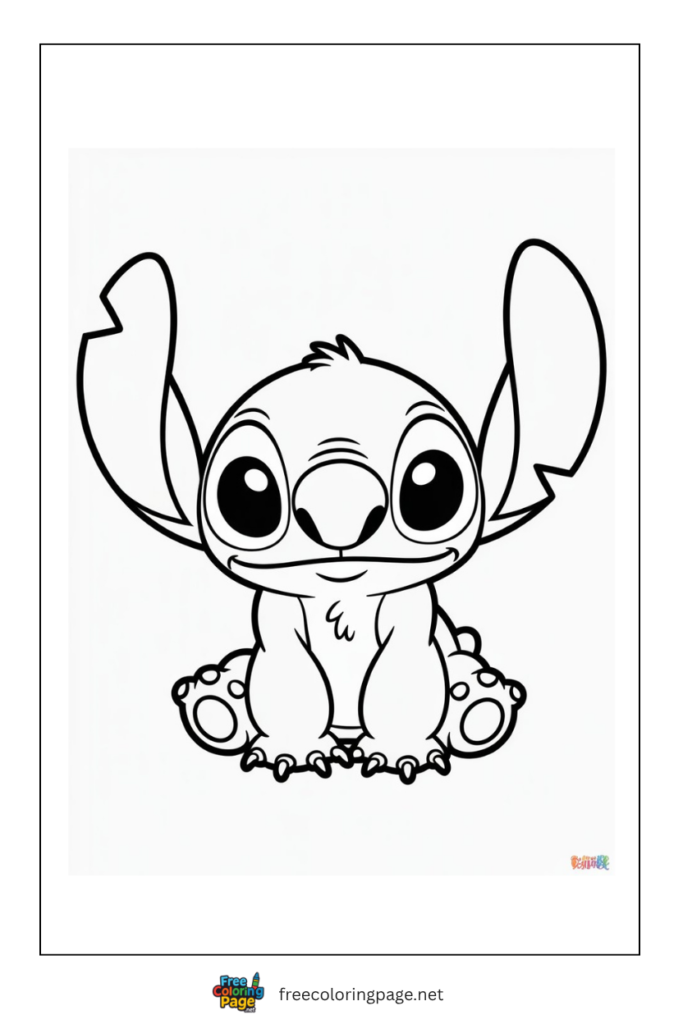 coloring page of kawaii stitch sitting