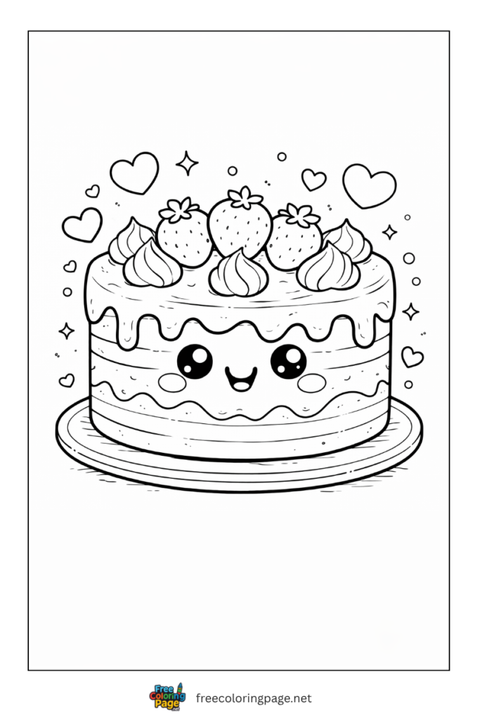 coloring page of kawaii cake