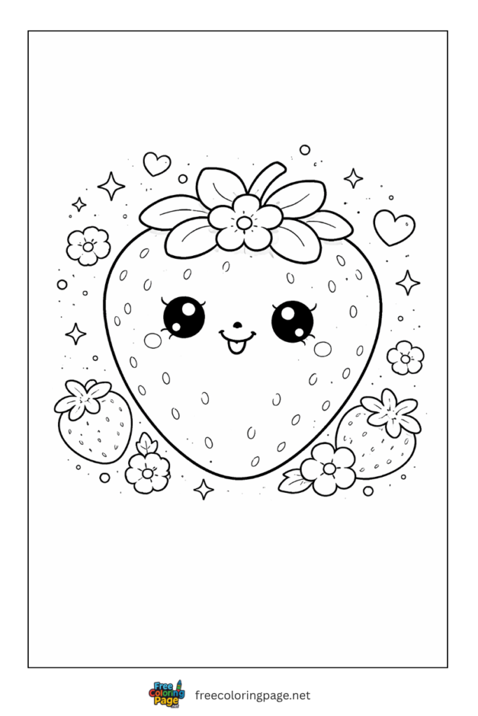 coloring page of kawaii strawberry