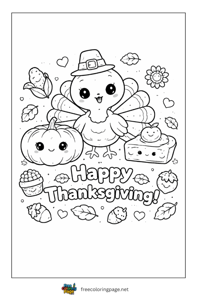 coloring page of kawaii thanksgiving