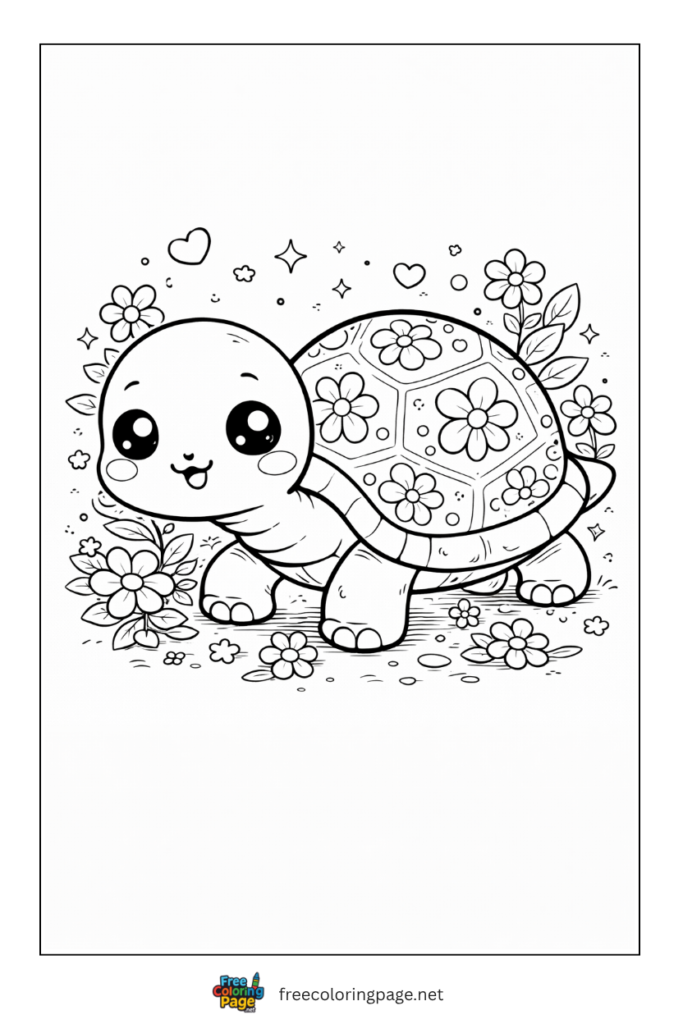 coloring page of kawaii turtle