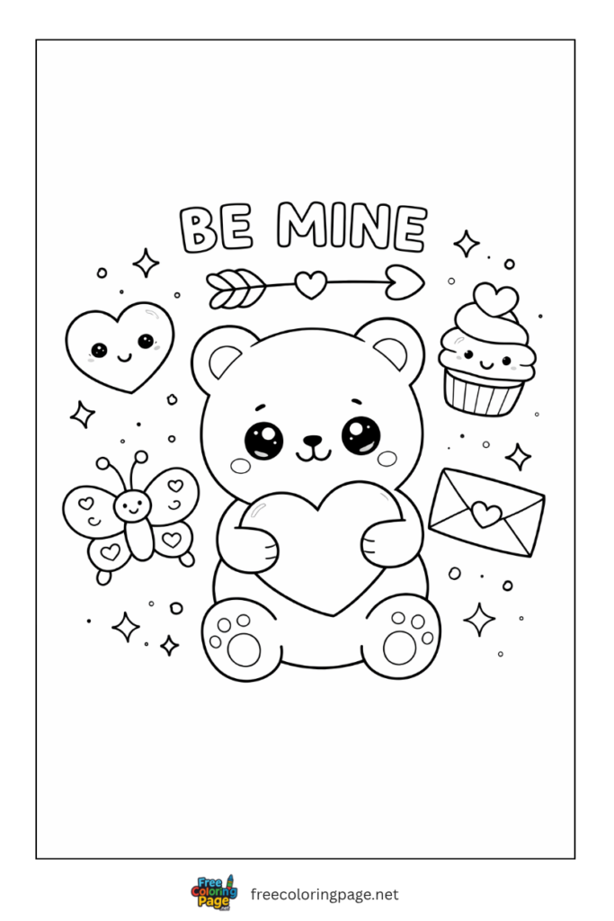 coloring page of kawaii valentine day