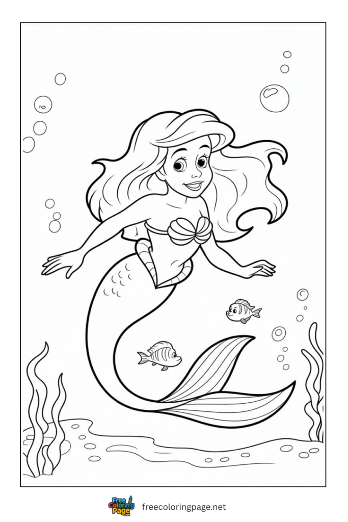 coloring page of little mermaid