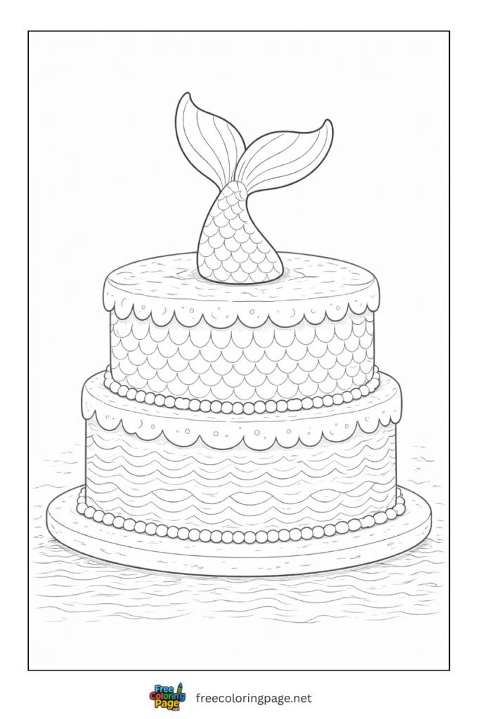 coloring page of mermaid cake